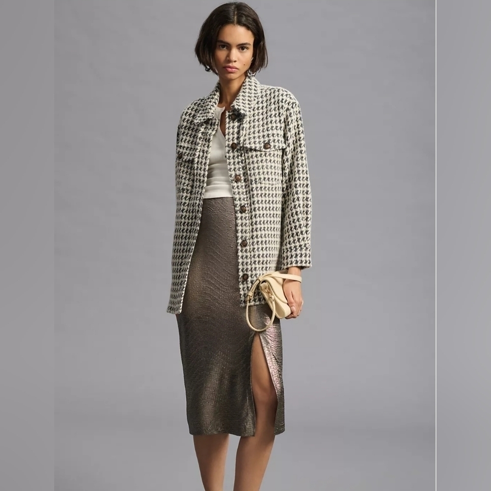 Greylin Aly Houndstooth Gray Ivory Collared Button Down Soft Oversized Womens S